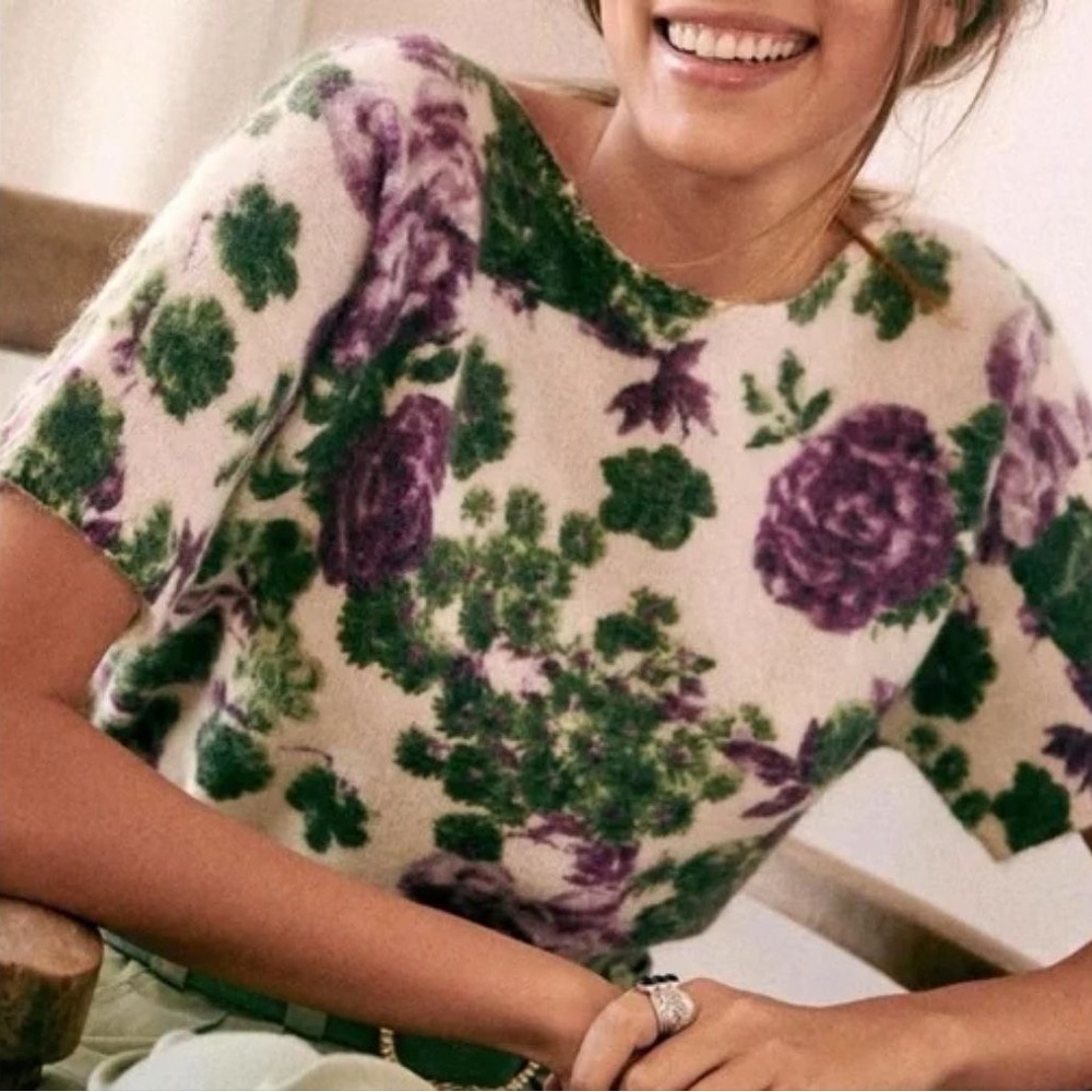 Floral Green and Purple Knit Top